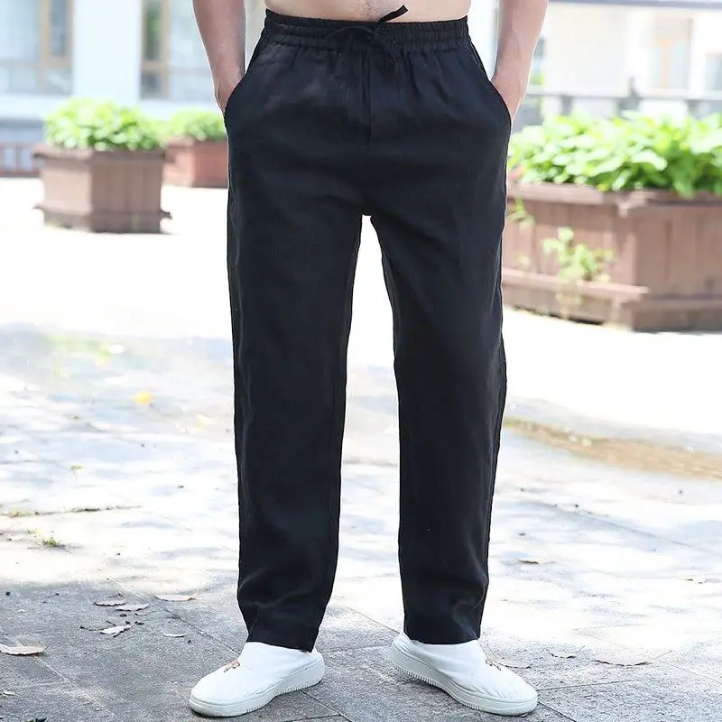 Cotton and Linen Pants Men's Summer Thin Loose Large Size Straight Pants Simple Breathable and Comfortable Casual Trousers
