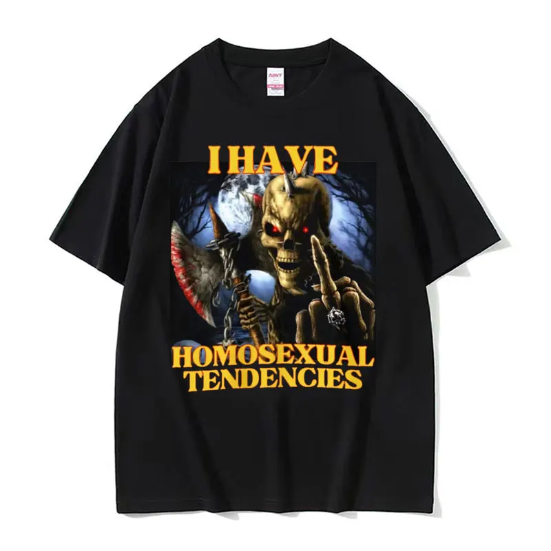 Homosexual Tendencies Funny Hard Skeleton Meme T-shirt Men Fashion Harajuku Cool Vintage T Shirt Male Casual High Quality Tshirt