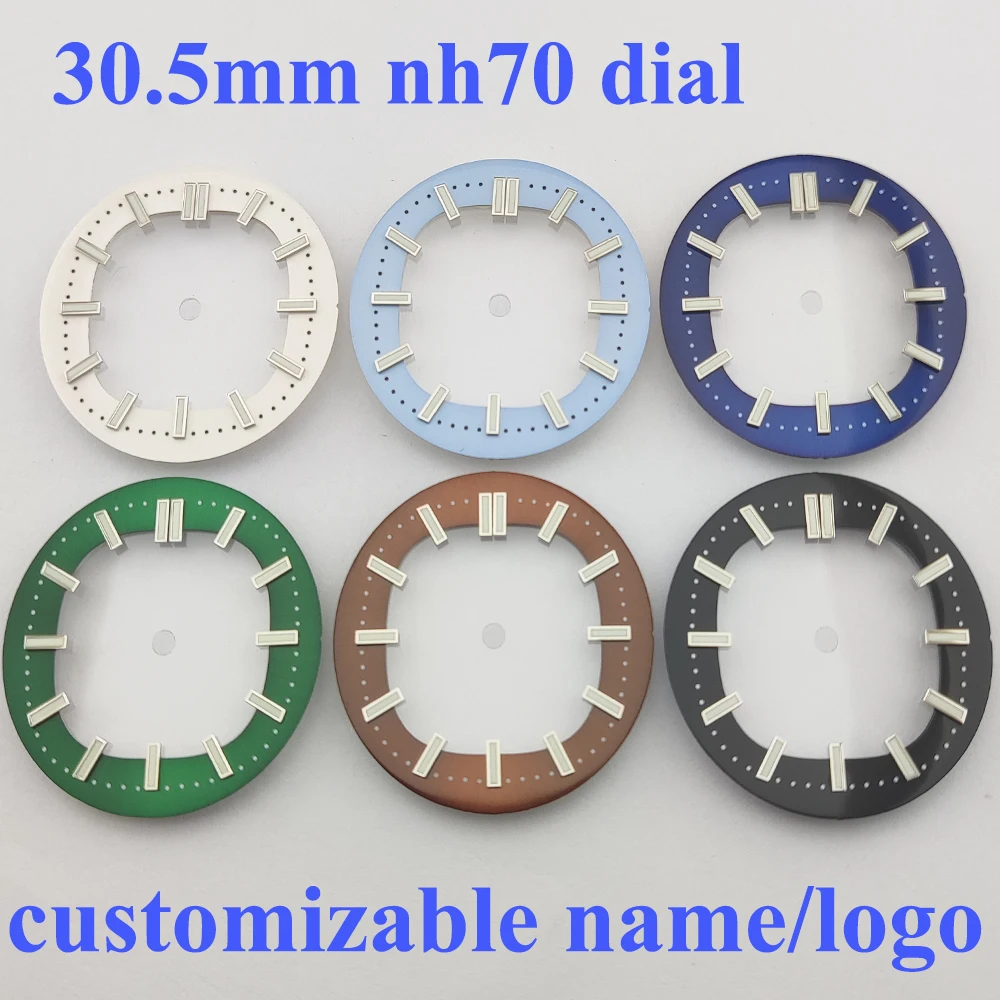

30.5mm watch dial nh70 dial watch face green luminous transparent dial watch parts suitable for NH35/36/38/70/72 movements