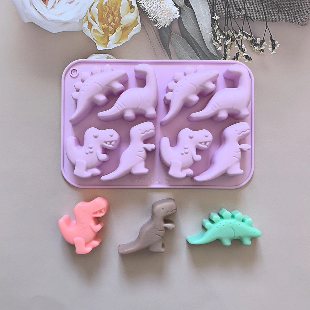 1pc 8 buracos em forma de dinossauro bolo de biscoito de chocolate molde de silicone para cubos de gelo diy e bolos de mousse