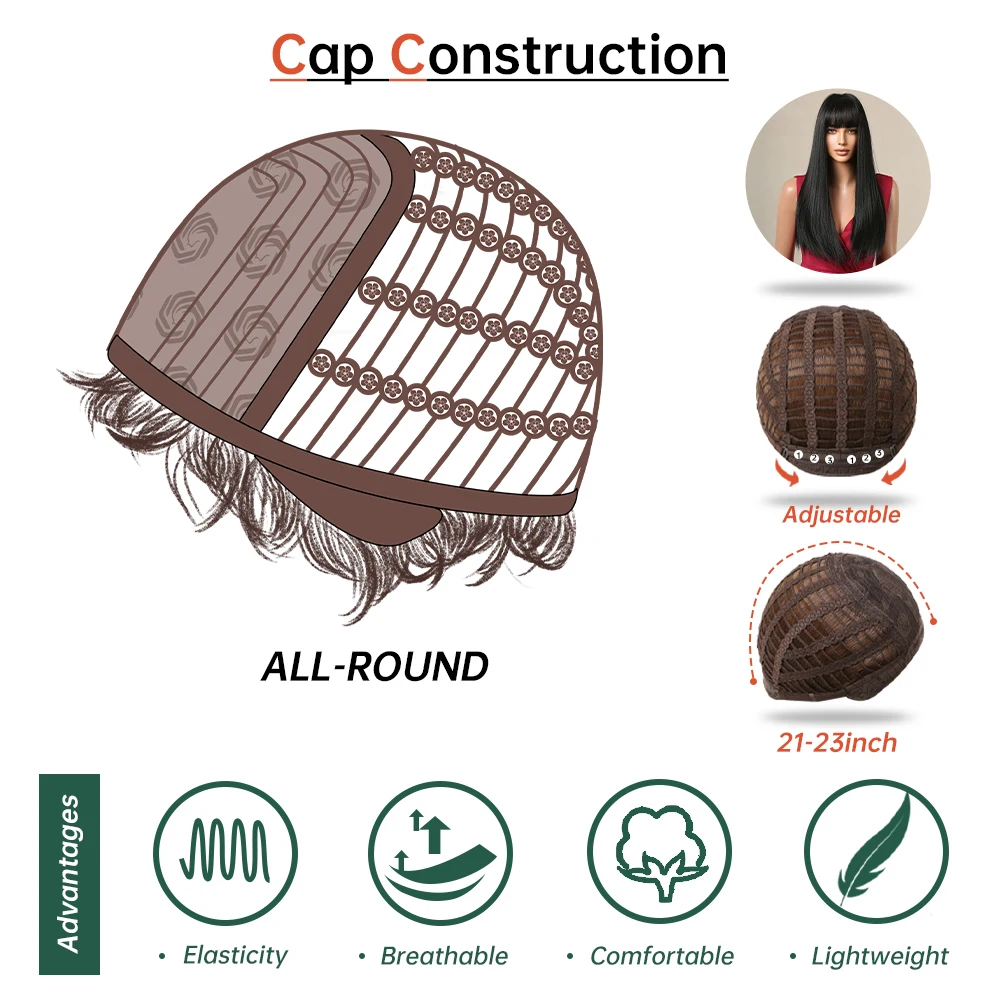 Long Straight Black Synthetic Hair Wigs with Bangs Natural Black Hair Wigs for Women Daily Party Cosplay Use Heat Resistant 26in