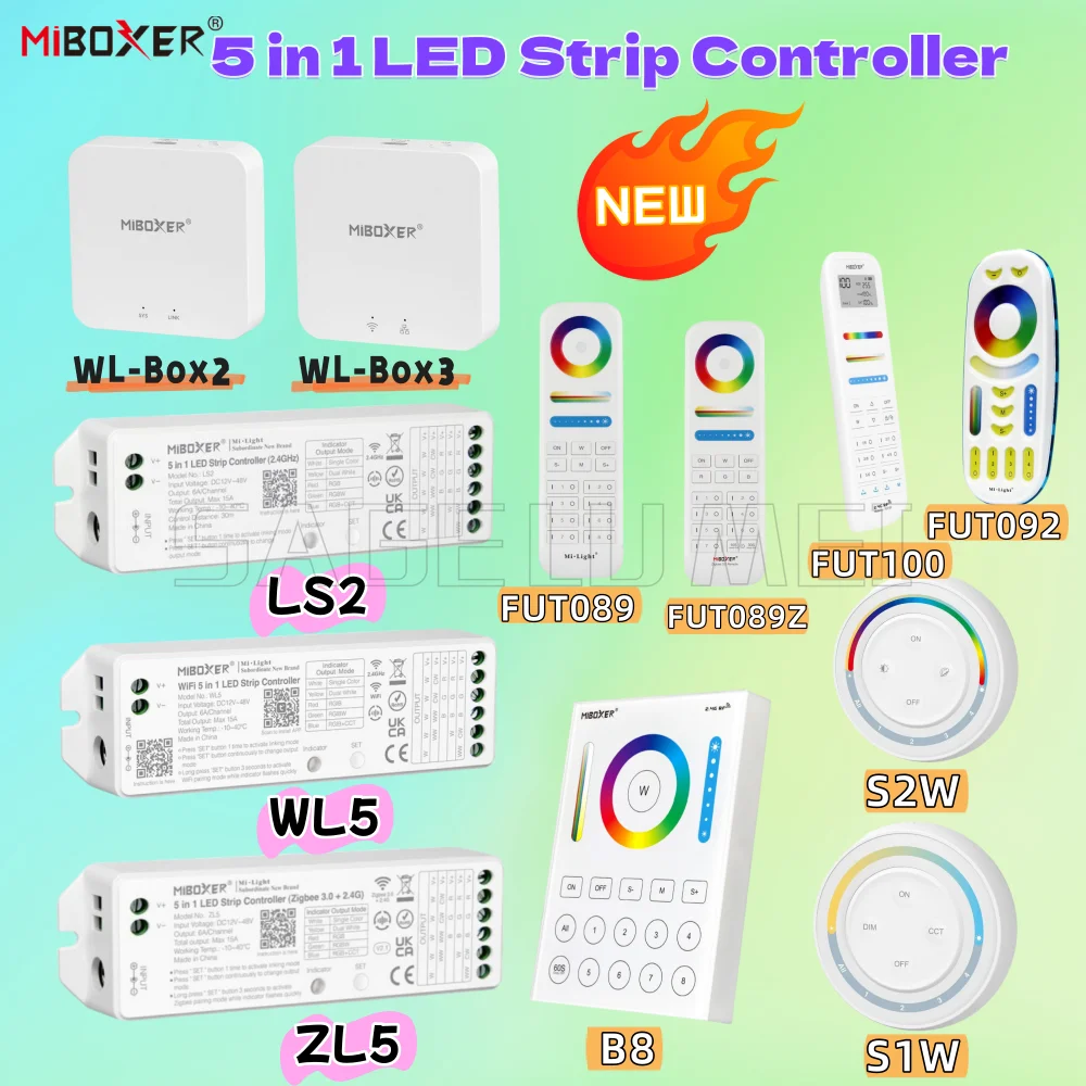 

Miboxer 5in1 LED Controller ZL5 WL5 LS2 Support Alexa Google Voice Control Ready B8 S1W Plus2in1 S2W Plus3in1 WL-Box2/3 Gateway
