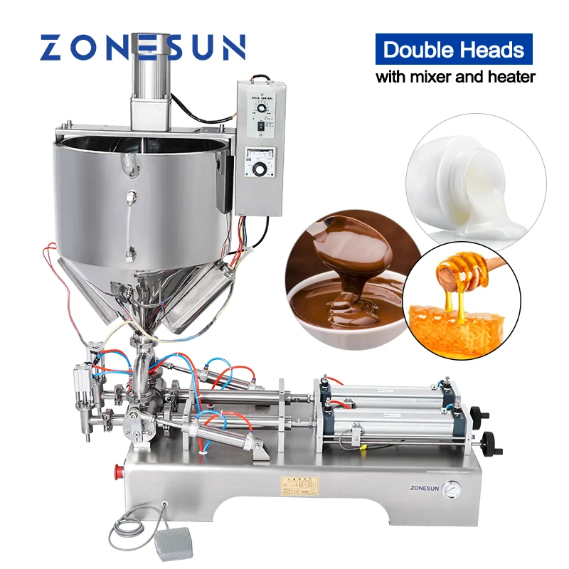 

ZONESUN Double Heads Cream Honey Chocolate Sauce Water Beverage Bottle Packaging Filling Machine with Heater Filler