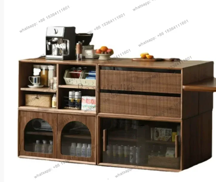 LSBlack Walnut Display Dining Side Living Room Bedroom Cabinet Solid Wood Bookcase Modular Cabinet Storage Home Furniture