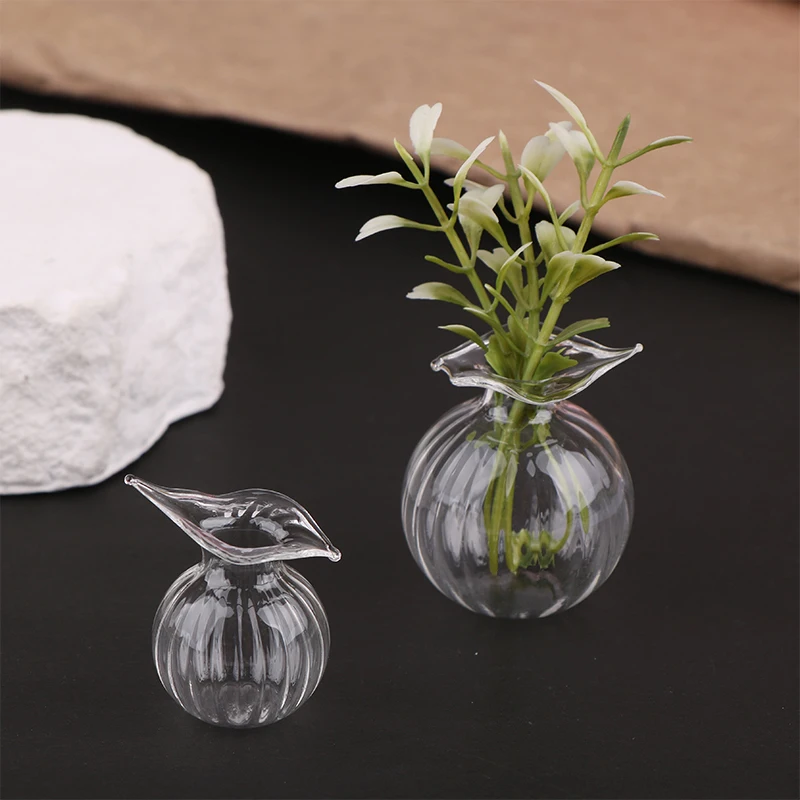 Dollhouse Miniature Clear Vase Glass Candy Jar Coffee Beans Storage Bottle Wave-shaped Round Ball Vase Model Kitchen Decor Toy