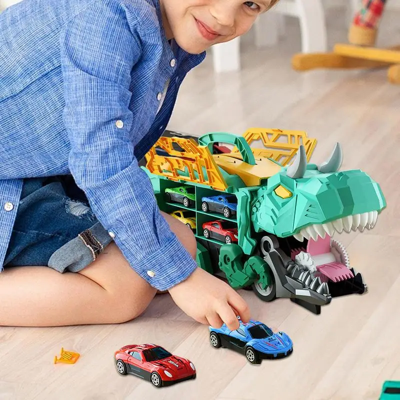 Transporte de coches de dinosaurio, juguetes para niños pequeños, camión portátil, coche de juguete, transportador de camiones, vehículos, juguetes, diseño de mango