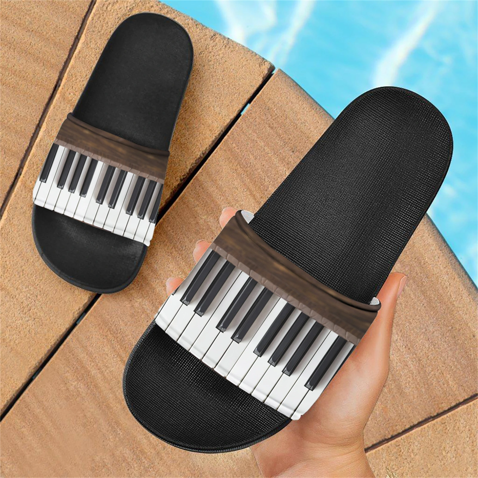 Piano Key Design Meninas Chinelos, Música Tema Arte Chinelos, Estudante Dormitório Sandálias de Moda Casa, Soft Sole Sapatos Baixos Ao Ar Livre, Novo