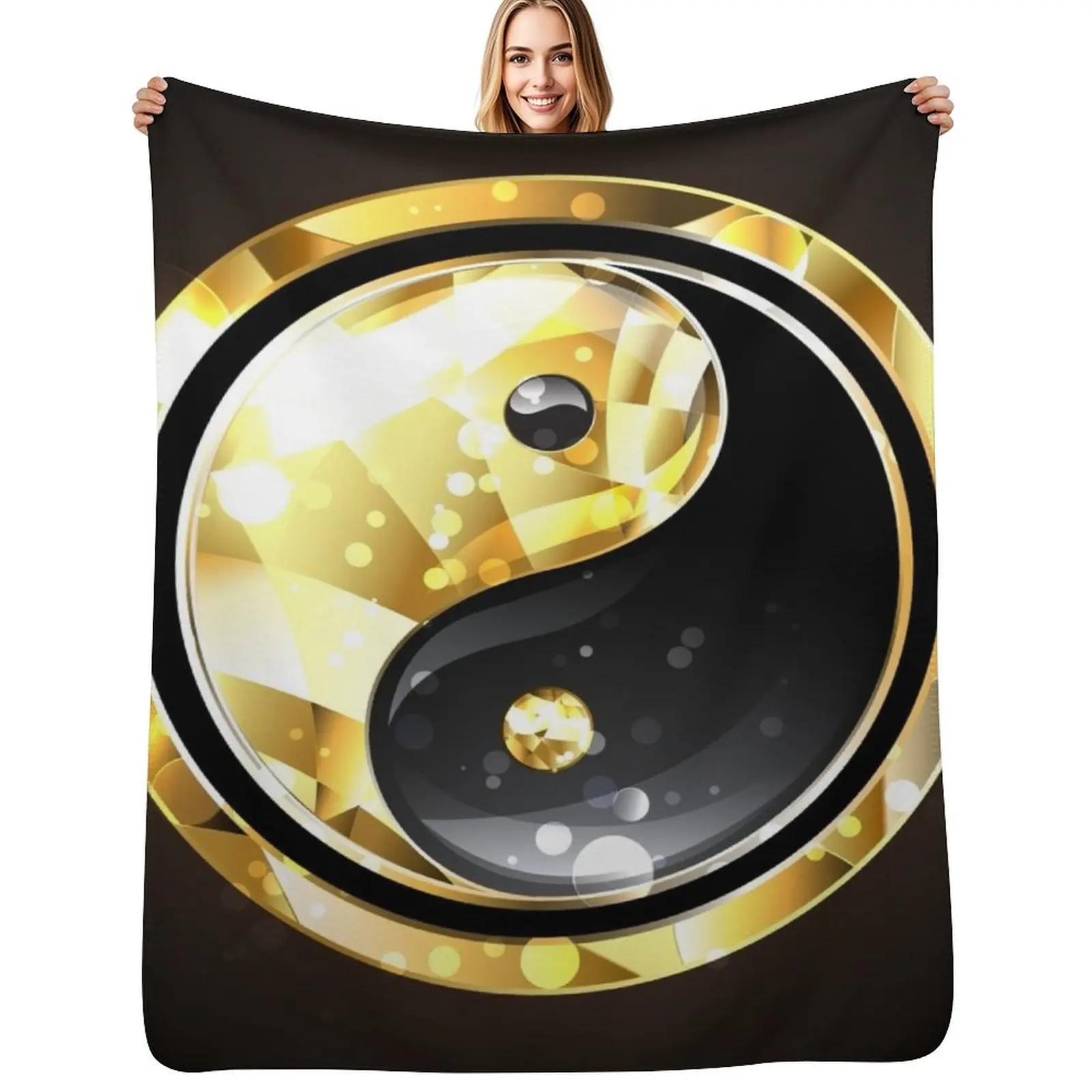 

Jewelry Yin Yang Symbol ( Gold Yin Yang ) Throw Blanket Soft Warm Blanket Gift for Grandparents