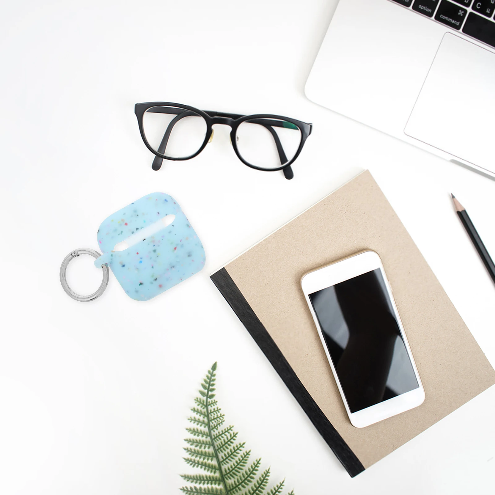 

Floral Print Earphone Case Luminous Silicone Protective Cover Small Buds Holder Keyring Spring Clip Compatible With Various