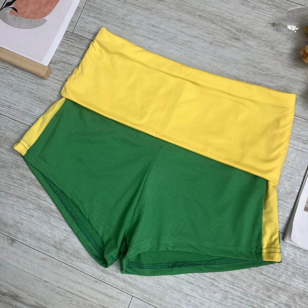 New Vacation Style Women Yellow Brazil Embroidery Casual High Waist ElasticPersonality Sexy Spice Girl Minimalist Style Short
