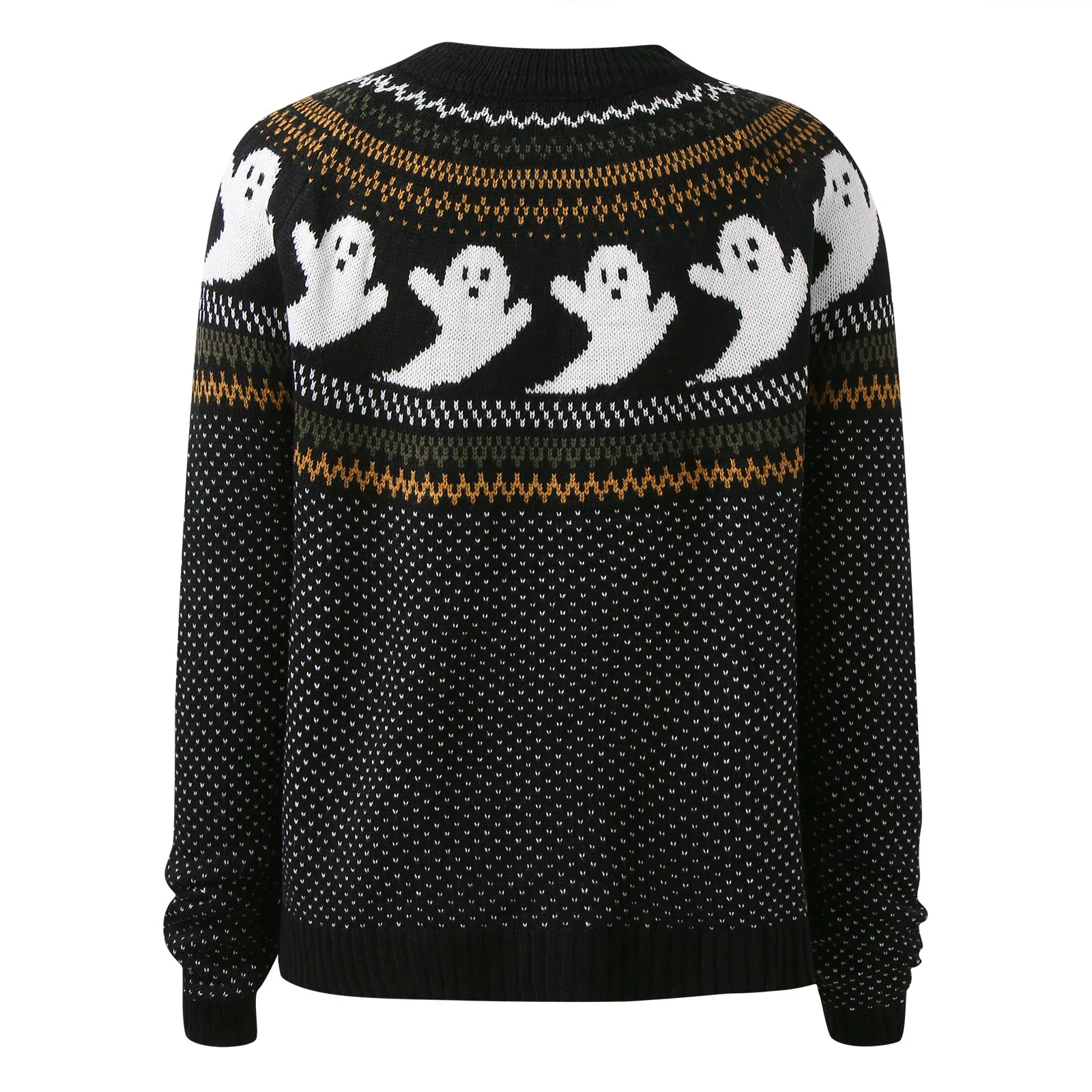 Women Halloween Sweater Autumn Winter Casual Fashion Round Neck Ghost Print Knitted Sweater Pullover Casual Jumper Loose Blouse