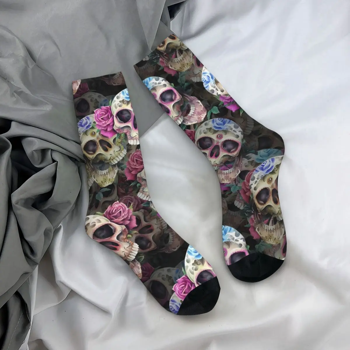 Happy Funny Men's Socks Skull And Flowers Vintage Harajuku Hip Hop Novelty Crew Crazy Sock Gift Pattern Printed