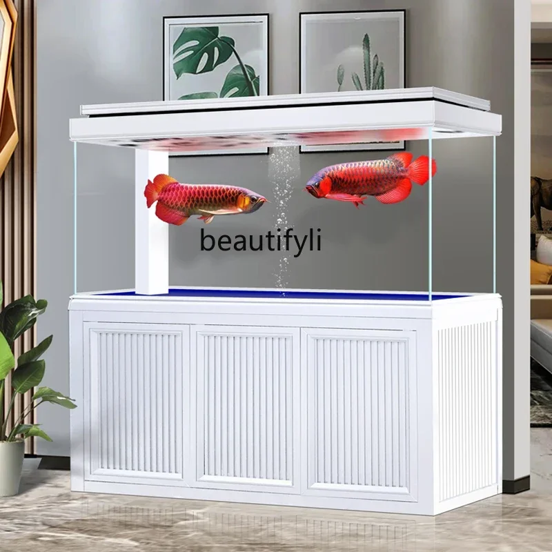 Super White Glass Dragon Fish Tank Living Room Large Subareas Screens Aluminum Alloy Bottom Water Filter