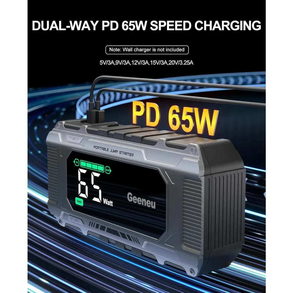 سيارة الانتقال كاتب بطارية البلوز حزمة 8000A 65W PD شحن سريع، المحمولة 12V شاحن بطارية السيارة الداعم صندوق الانتقال (جميع الغاز / 12.0