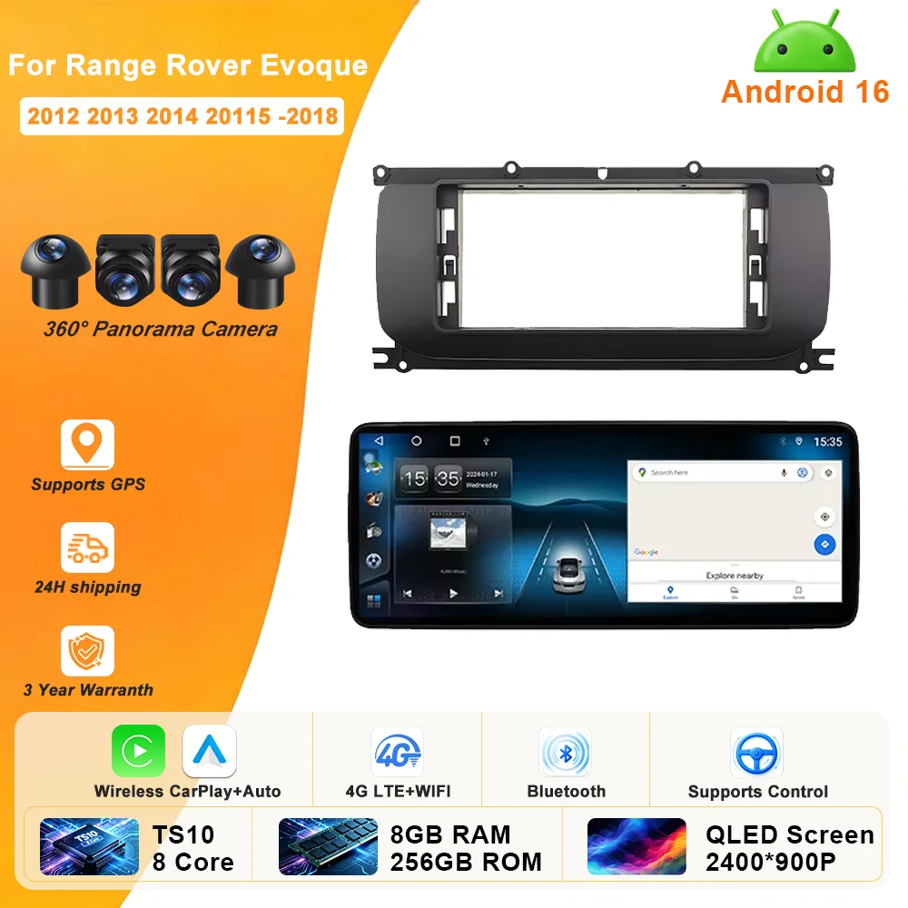 12.3'' Carplay Android 16 For Range Rover Evoque 2012 2013 2014 20115 -2018 Car Radio Multimedia Player Navigation GPS No 2Din