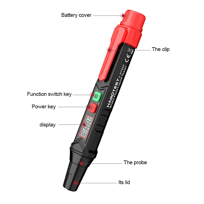 Car Brake Fluid Moisture Meter Liquid Oil Tester Analyzer For DOT3/DOT4/DOT5.1 Brake Oil Quality Check Pen Sound Light Alarm