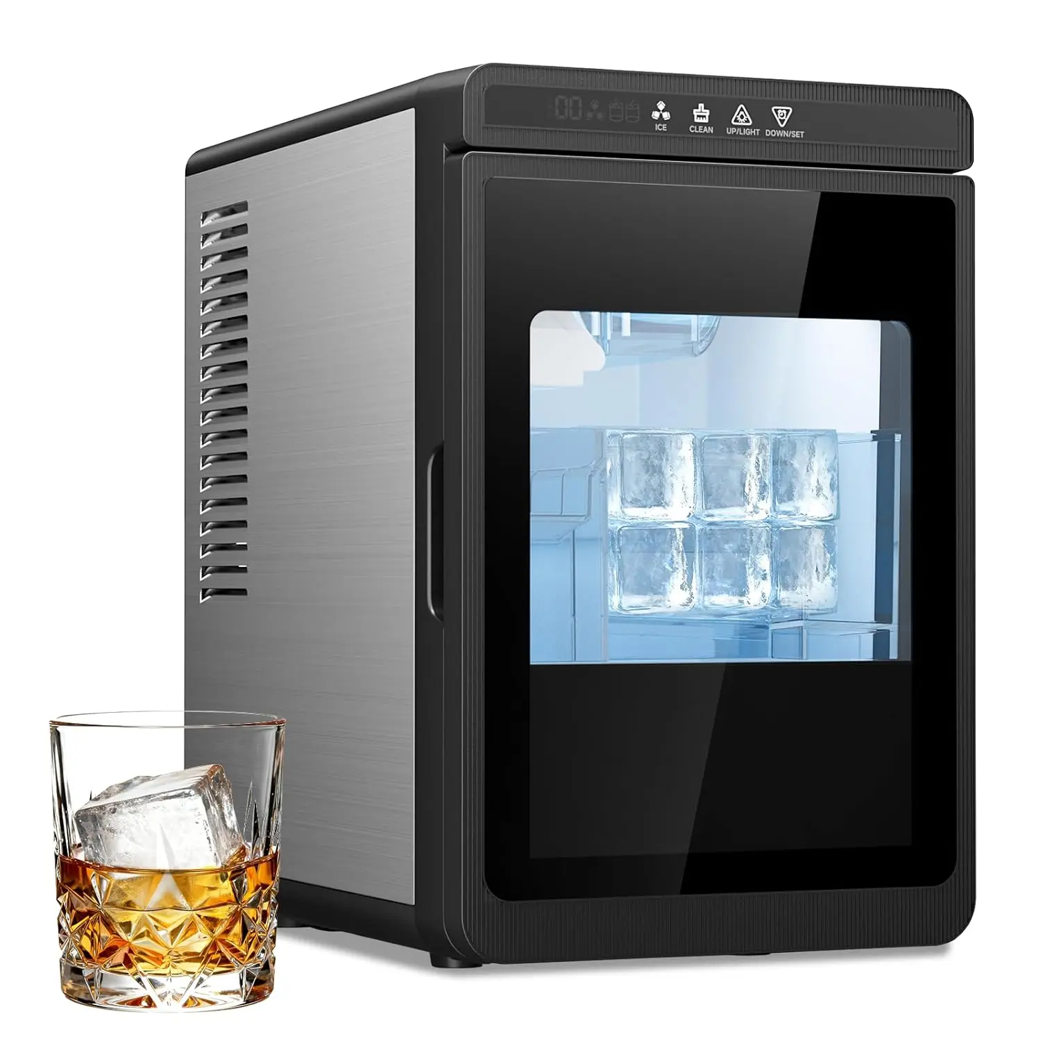

Crystal Clear Ice Cube Maker Countertop, 1.6" Large Square Ice Cube, 3Pcs Rapid in 25Mins, 150Pcs/Day, 24H Timer, Self-Cleaning