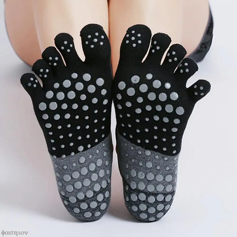 Five Fingers Yoga Socks Silicone Anti-slip Cotton Pilates Socks Backless Breathable Gym Fitness Running Dance Sports Socks Women