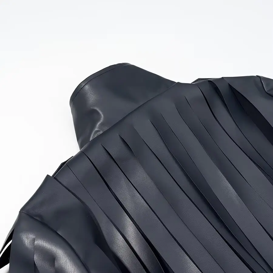 KASLEAD nouveau femmes Faion Simple correspondant gland cuir Jaet manteau rue Sle longue Sve fermeture éclair Polyester Fiber