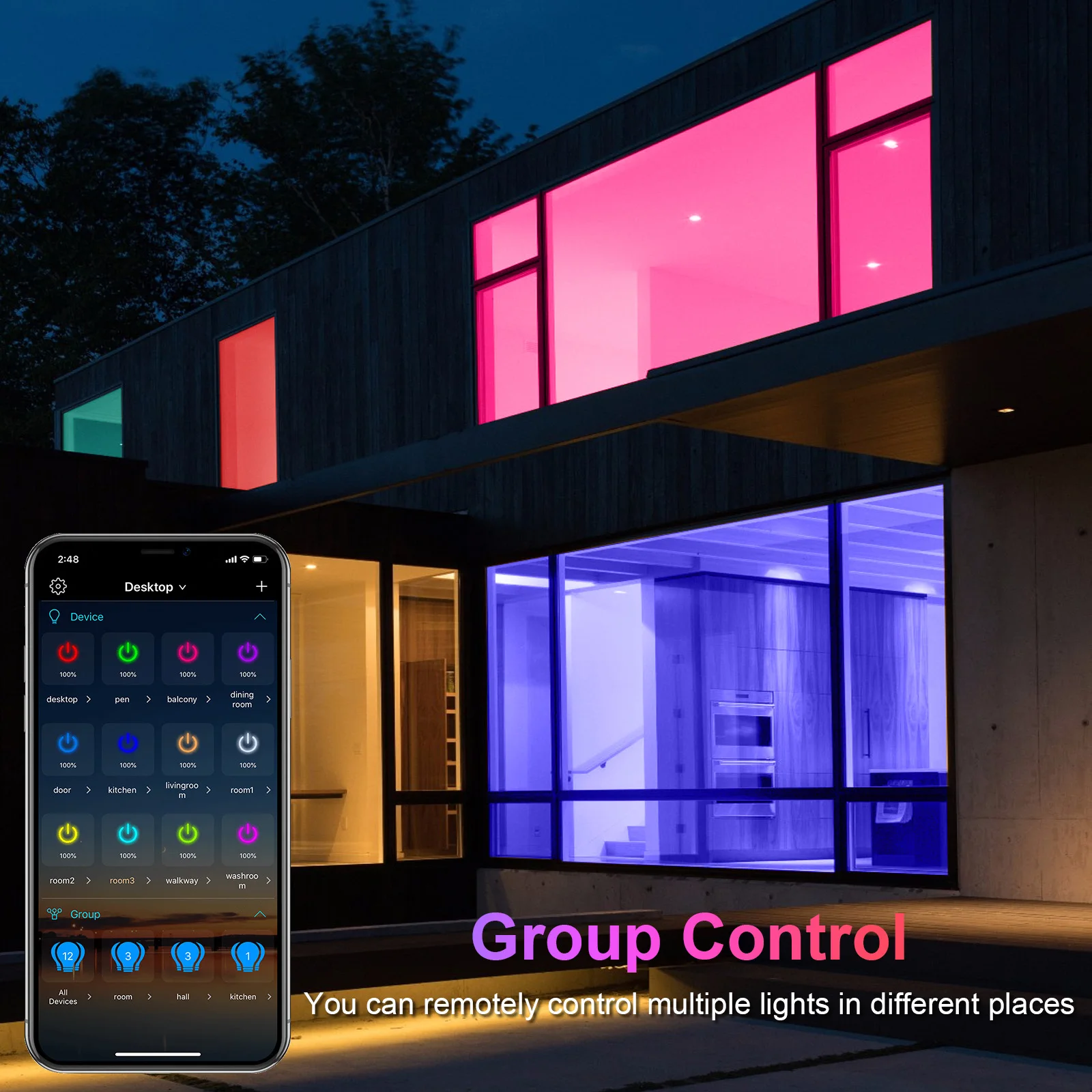 Imagem -05 - Inteligente Luz de Teto Wi-fi Mais Bluetooth 30w 48 Rgb Lustre Luzes Led App Controle Voz Lâmpada para Alexa Google Casa Sala Estar Decoração