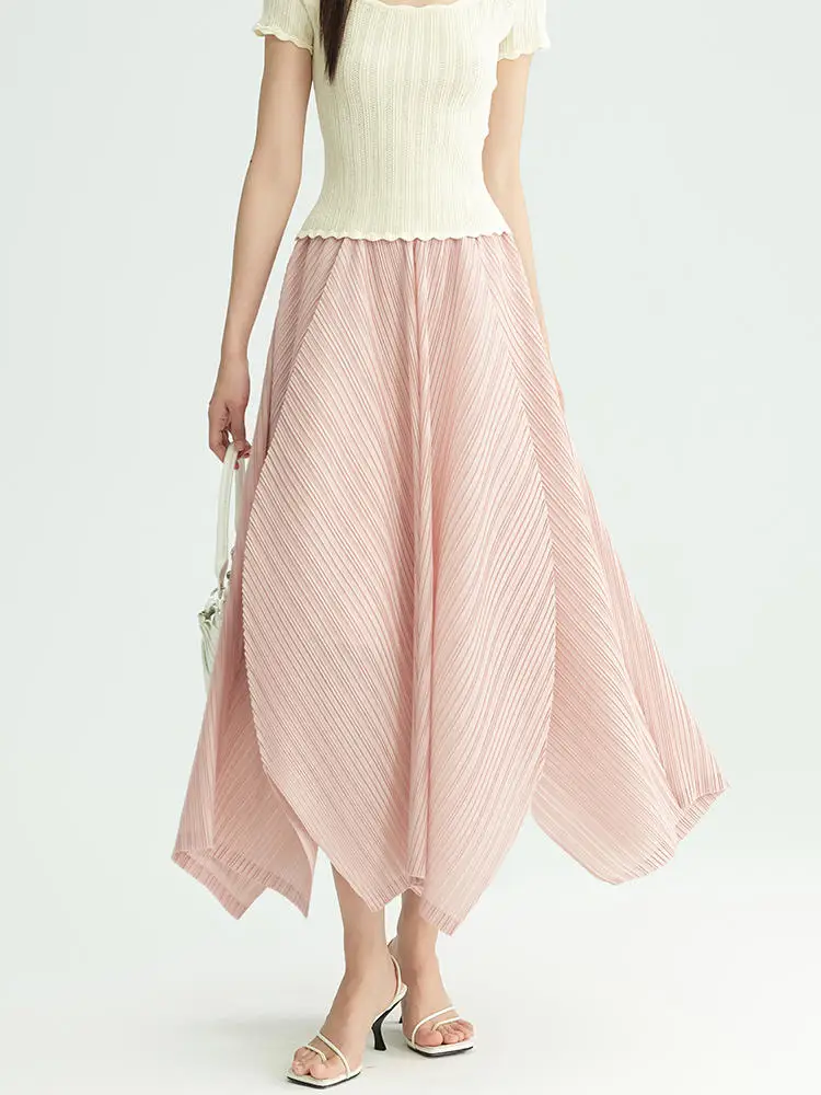 Miyake-Falda plisada para mujer, falda de estilo Patchwork, Color sólido, novedad de verano