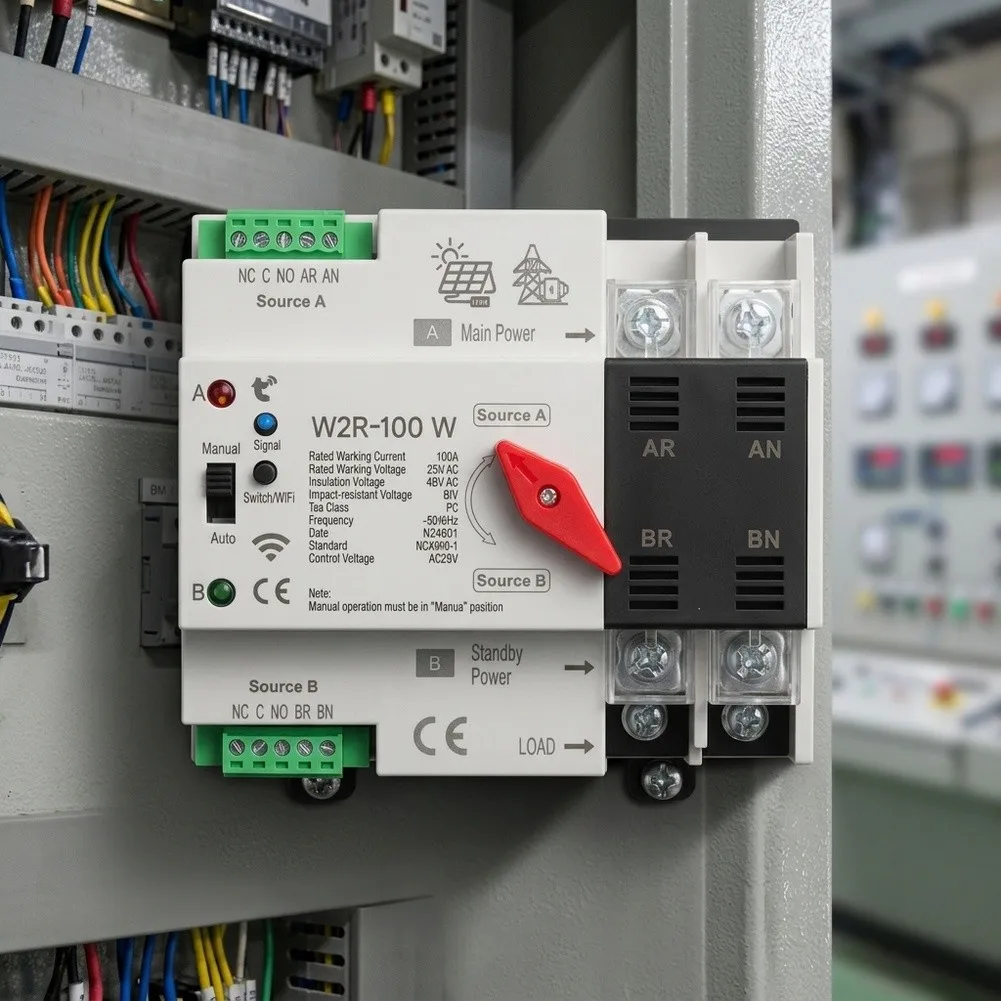 2P 100A AC220V WiFi Transfer Switch for Solar Photovoltaic Generator Mains Integration with Visual Status Indicators