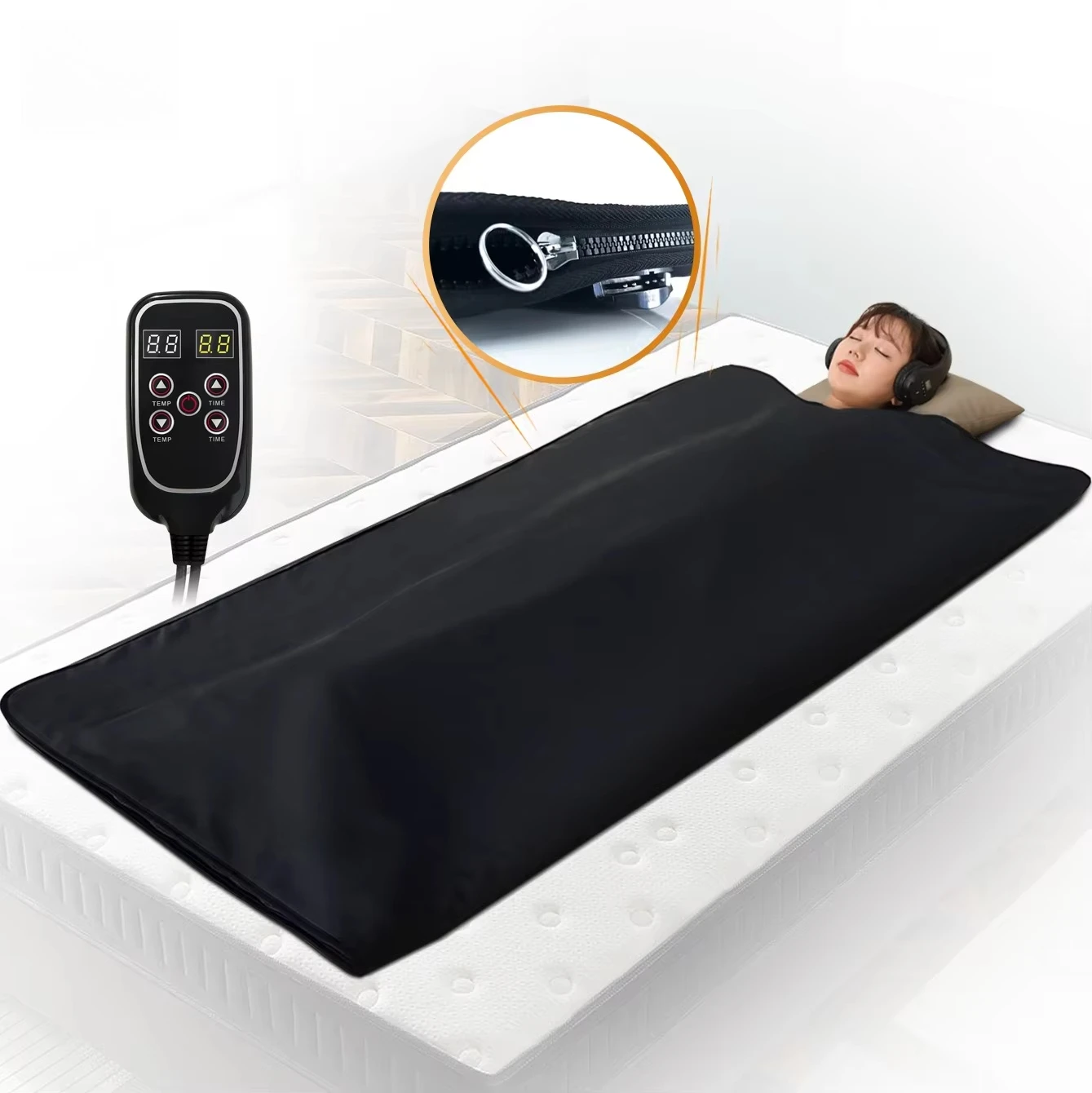 

Sauna Blanket Promotes Health Zipper Black Sweat Weight Loss Zipper Sauna Blanket PU Leather