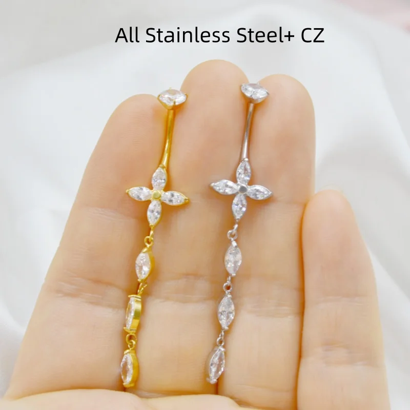 Lot10PCS 14G  All Stainless Steel CZ Navel Belly  CZ Button Bar Barbells Body Piercing Jewelry