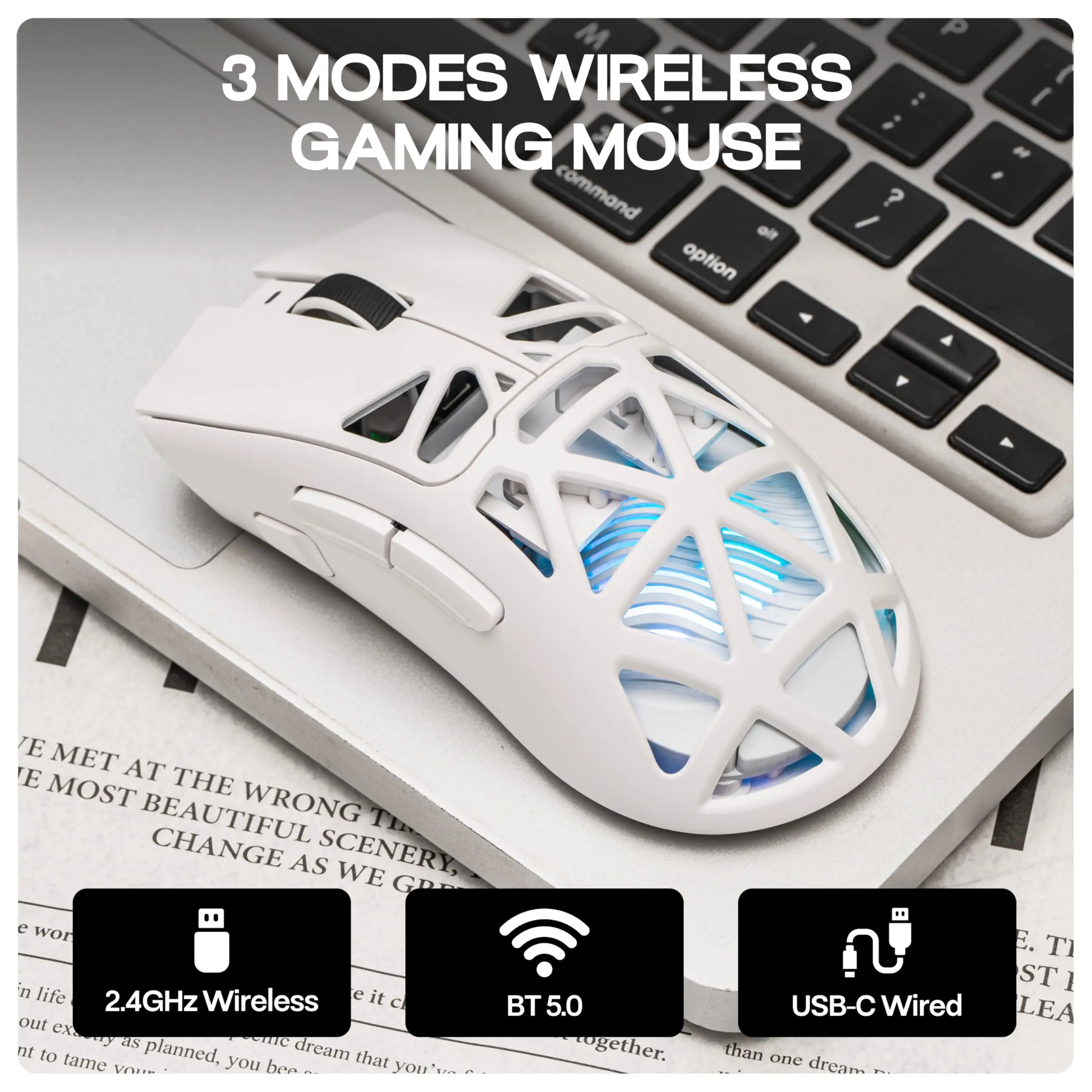 AULA SC620 Lightweight RGB Gaming Mouse Hollow Shell 67g 2.4GHz Bluetooth Wired 3 Modes PAW3311 12000DPI Programmable Fire Key