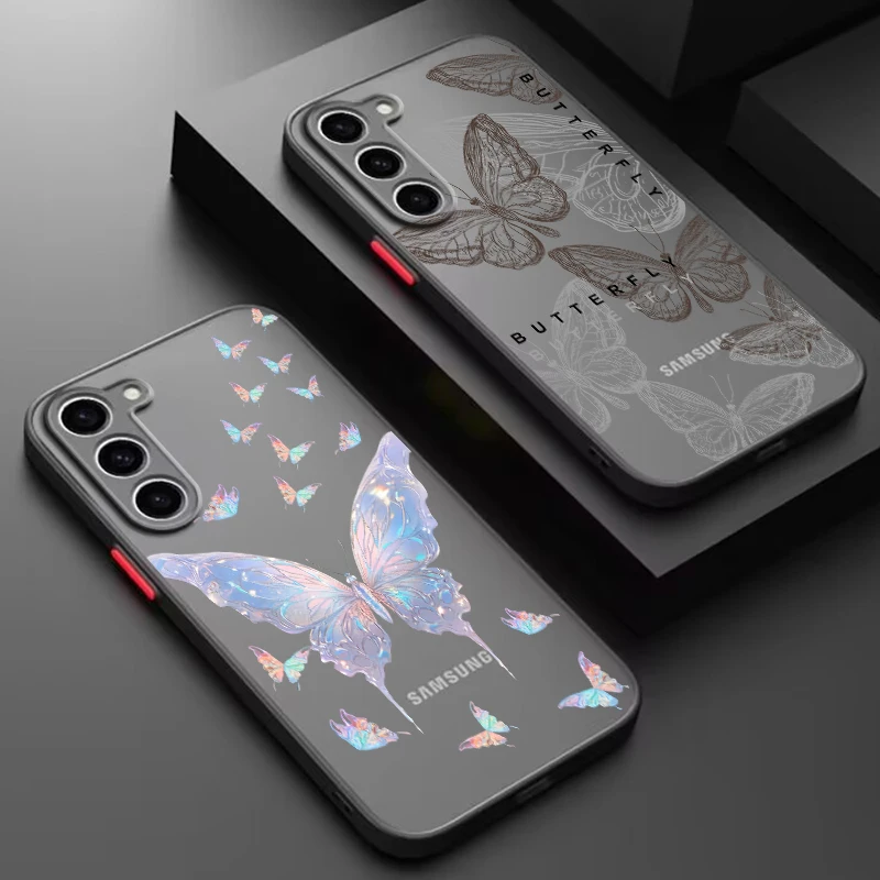 

Beautiful Butterfly Love Cute Frosted Translucent For Samsung Galaxy S24 S23 S22 S21 S20 FE S10 S9 S8 Plus Ultra Pro 5G Back