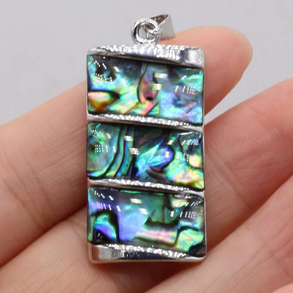 Natural Shell White Abalone Rectangle Silver Plated Pendant For Jewelry Making DIY Necklace Accessory Charm Gift 18x35mm