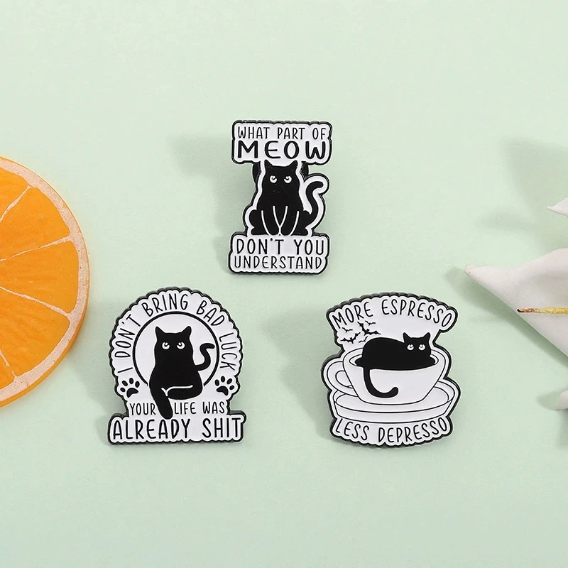 

Funny Black Cat Fun Text Brooch Personalized Creativity Cat Badge Clothing Bag Accessories Pin