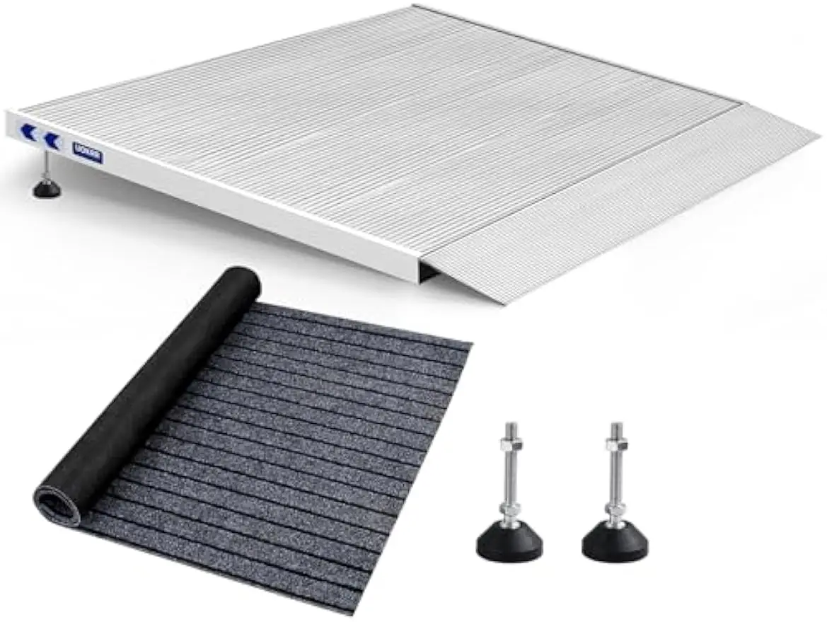 Rampa de limiar de alumínio de 36" de largura para cadeiras de rodas, capacidade de 800 libras, altura ajustável 3.4-7.1", superfície antiderrapante