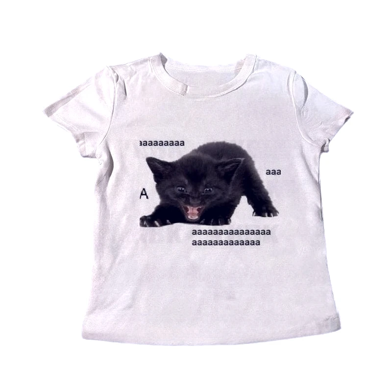 Print Shot Sleeve Tank Top T Shirt Y2K Casual Kitty Women Baby Cute Punk Crop Top Harajuku Fashion Vest Tee 90s Street Outfits