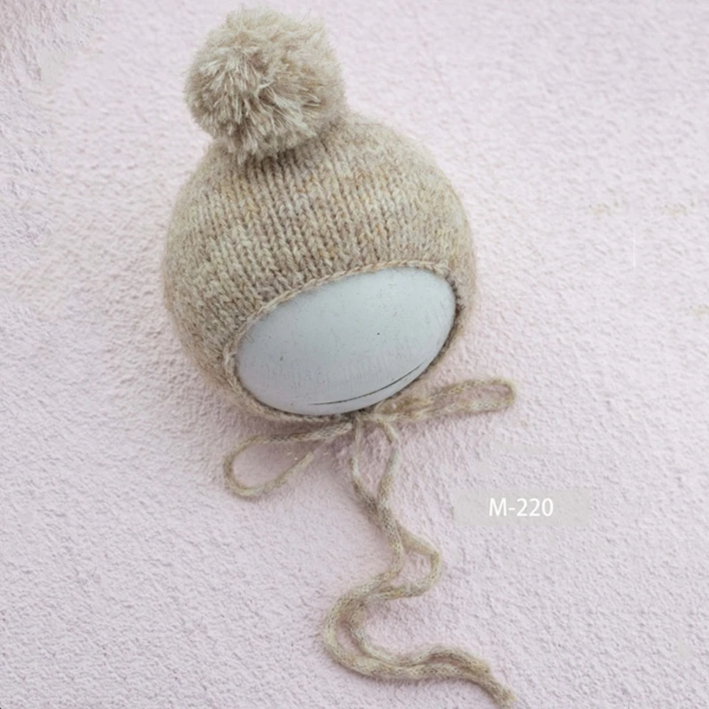 Baby Fur Ball Knitting Hat Handmade Crochet Newborn Photography Props Bonnet Infants Photo Posing