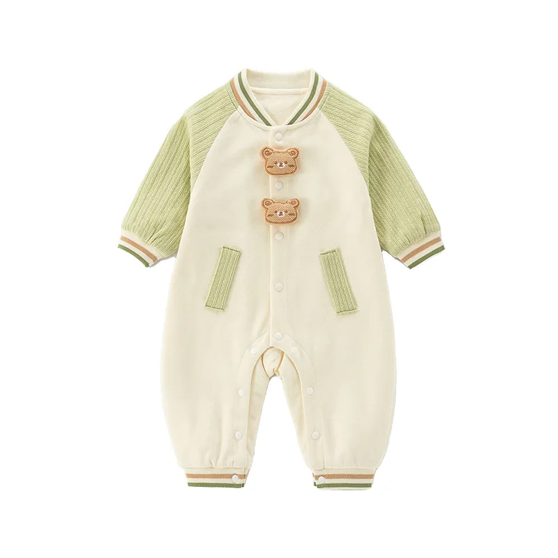 Infant Boys Bodysuit Spring Autumn Raglan Sleeve 3D Bear Striped Baby Boys Romper Cotton 100% Cotton Newborn Boys Jumpsuit