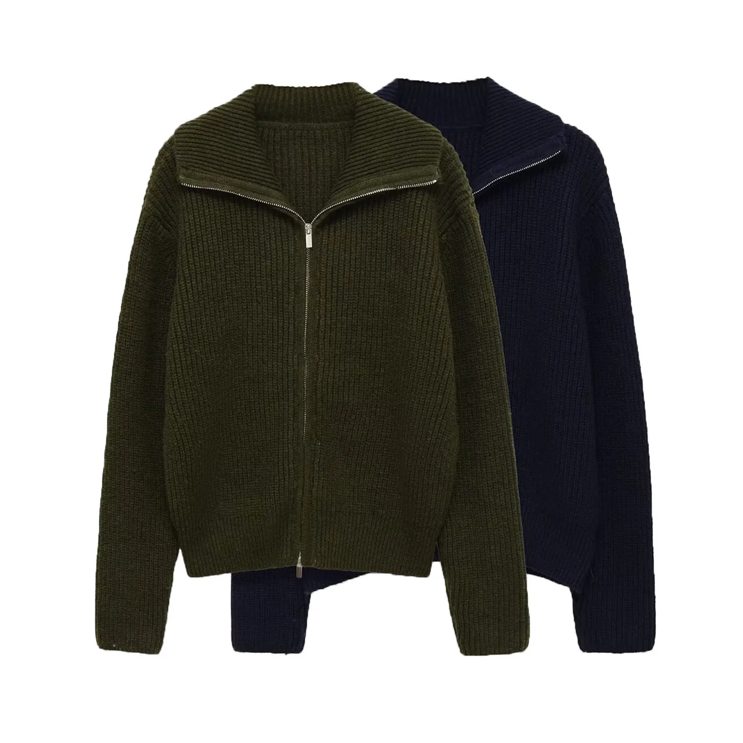 

Women's Autumn Classic Zipper High-Neck Knitted Sweater Trendy and Fashionable Lazy Warm Long-Sleeve Cardigan Y2K