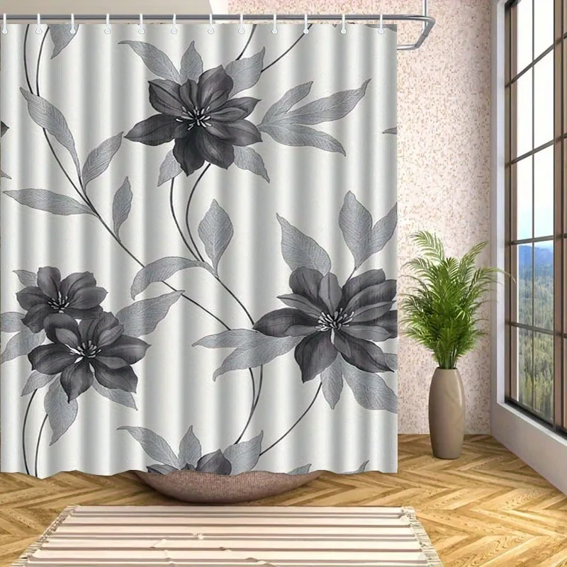 

1pc Simple Pattern Shower Curtain with Hook, Water-washing Shower Curtain, Bath Partition, Bathroom Accessories, Home Decoration