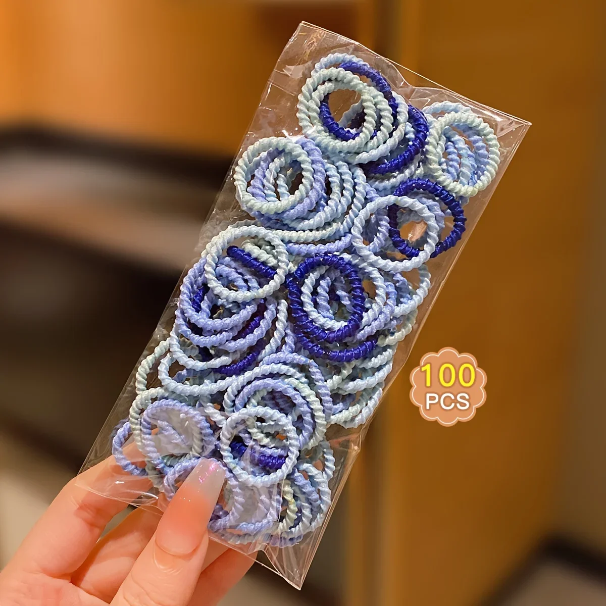100/200/300pcs Girls Hair Accessories, Blue  SeriesSpiral Elastic Hair Ties view 6