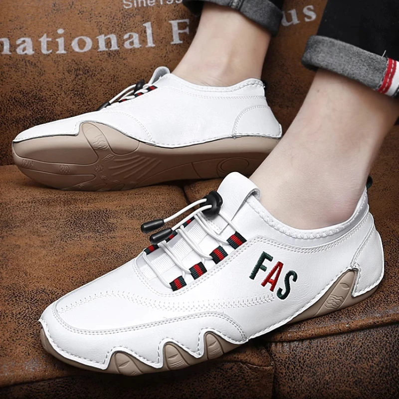 أحذية جلدية صيفية شبكية مجوفة قابلة للتنفس مع نعل ناعم للقيادة، أحذية بيضاء كاجوال وعصرية #3