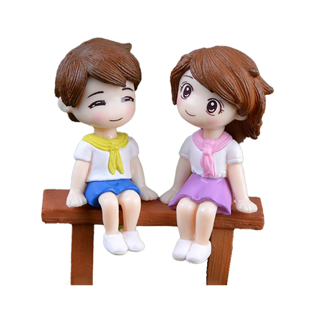 Mini Romantic Couple Figurine Lovers Figures Wedding Dolls Fairy Chair Miniatures Figurines DIY Home Decoration