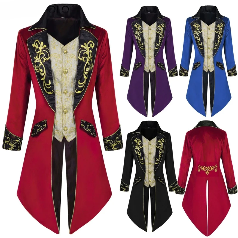Men Steampunk Coat Tuxedo Medieval Costume Gothic Victorian Frocker Uniform Party Retro Casual Halloween Tailcoat Jackets