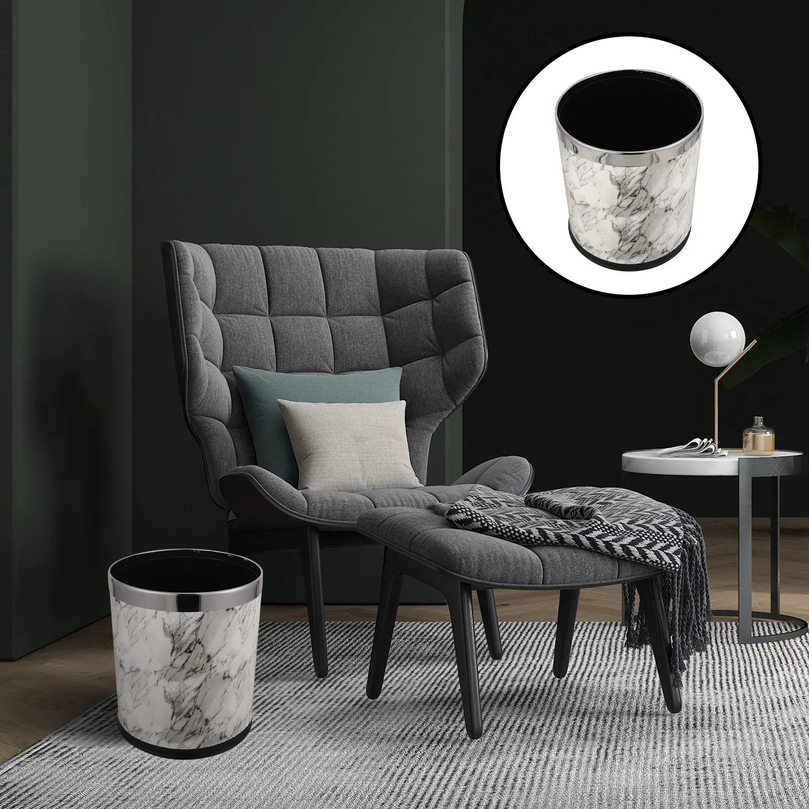 

Мусорное ведро с мраморным узором, большой объем 12 л, стильное и элегантное, для дома, ванной, кухни, гостиной, офиса, контейнер для отходов