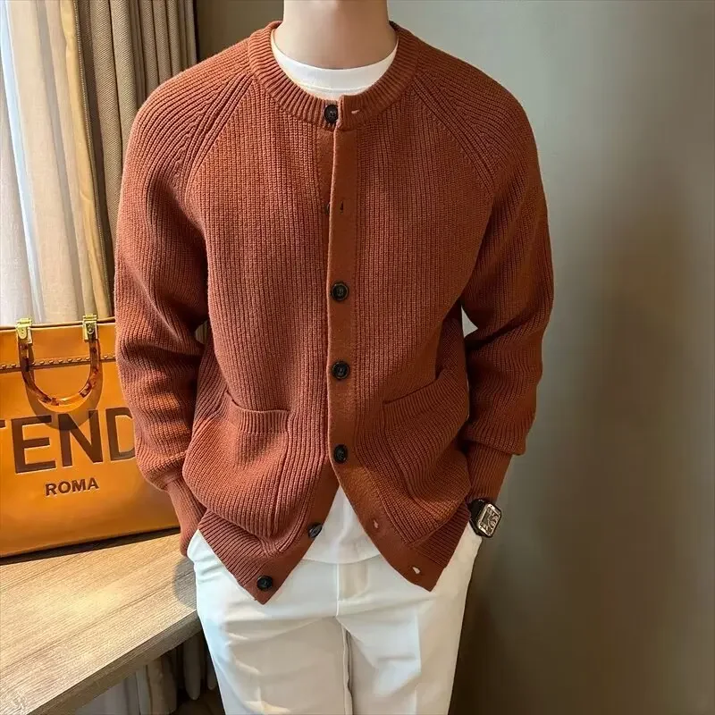 Men's Fashionable Winter Knit Loose-fit Round Neck Single-breasted Casual Style Pullovers