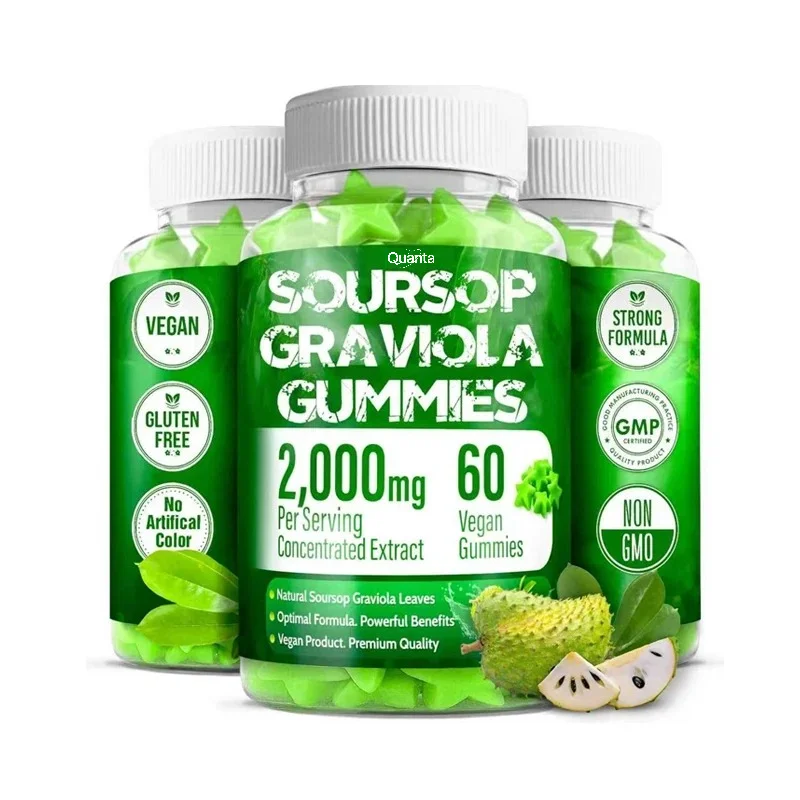 Graviola Gummies, 2000mg Per Serving, 100% Sourced From Natural Prickly Fruit and Lychee Leaves, Vegetarian, Non GMO,gluten Free