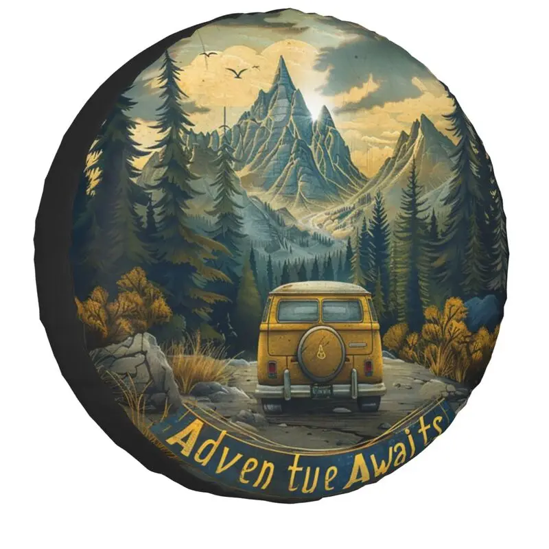 Adventure Awaits Vintage Cars Adventure Spare Wheel Cover for Jeep Pajero 4WD Trailer Custom Tire Protector 14\