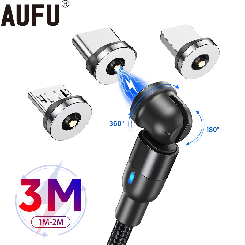 AUFU Magnetic Charging Cable USB Micro Type C Cable Magnet Charger Nylon Braided Cord Mobile Phone Cable For iPhone Samsung