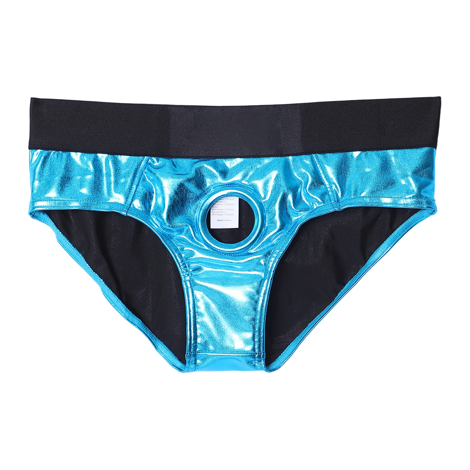 Men Metallic Shiny Underwear with Built-in Low Rise Pouch Cutout Silicone Ring Delaying Briefs Fancy Lingerie for Couple Games