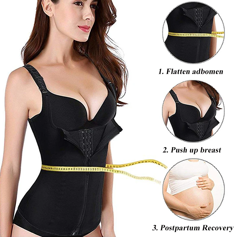 CXZD Women Waist Trainer Push Up Vest Tummy Belly Girdle Body Shaper Waist Cincher Corset Zipper Vest Plus Size S-4XL Shaperwear