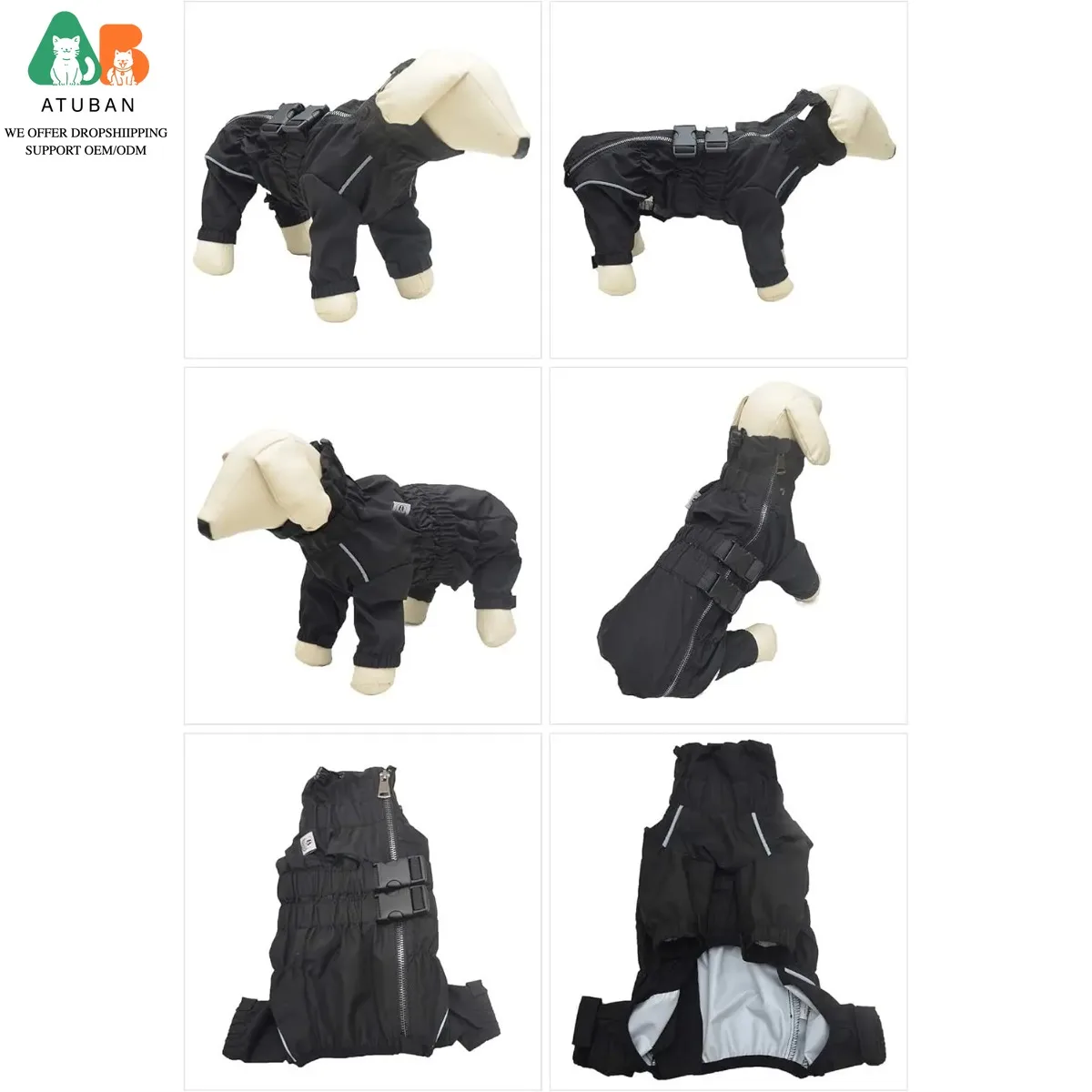 ATUBAN Waterproof Jacket, Lightweight Reflective Safety Dog Raincoat Windproof Snow-Proof Dog Vest for Small Medium Large